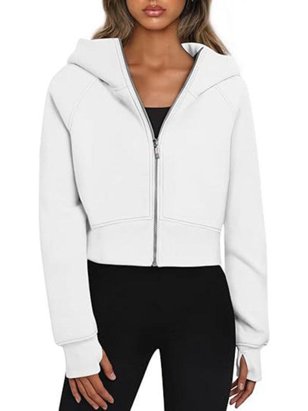 Hooded zipper short casual fleece long-sleeved sweatshirt - 808Lush