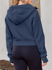 Hooded zipper short casual fleece long-sleeved sweatshirt - 808Lush