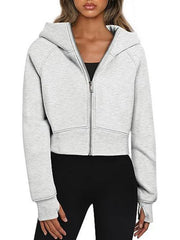 Hooded zipper short casual fleece long-sleeved sweatshirt - 808Lush