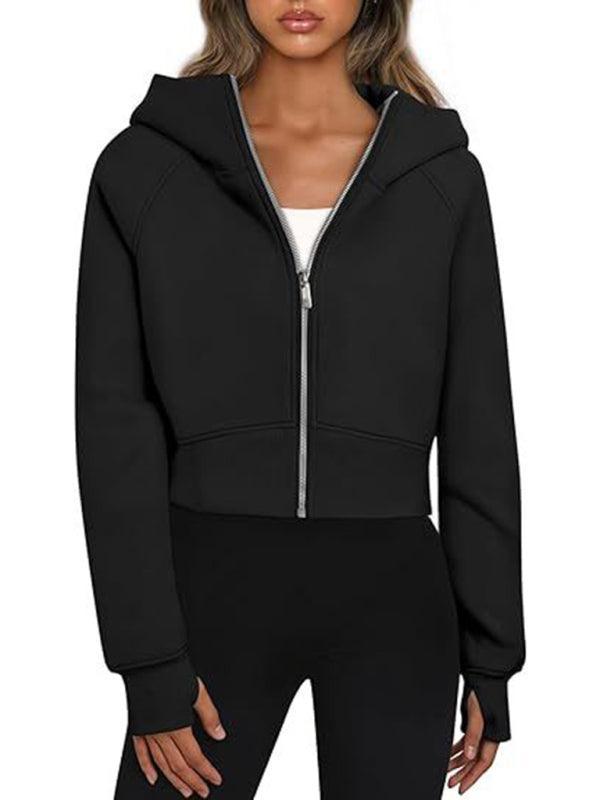 Hooded zipper short casual fleece long-sleeved sweatshirt - 808Lush