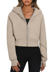 Hooded zipper short casual fleece long-sleeved sweatshirt - 808Lush