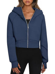 Hooded zipper short casual fleece long-sleeved sweatshirt - 808Lush