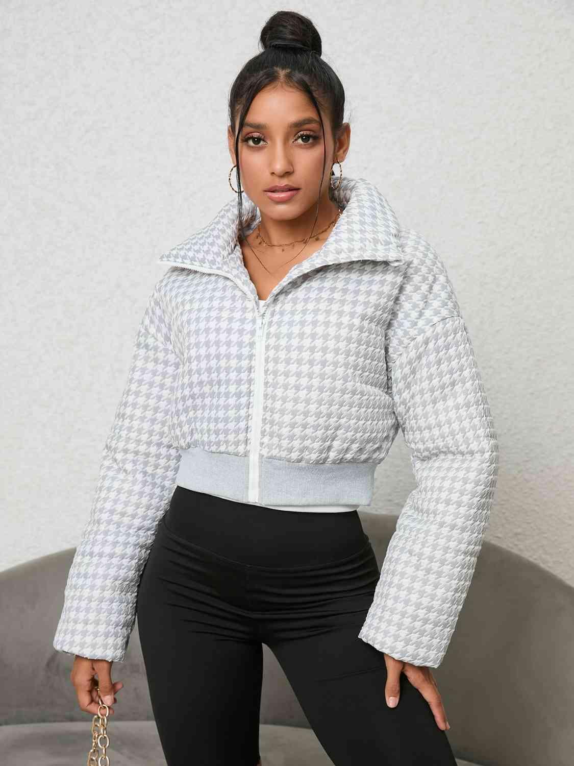 Houndstooth Zip-Up Jacket - 808Lush