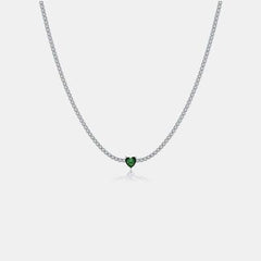 Inlaid Zircon Heart 925 Sterling Silver Necklace - 808Lush