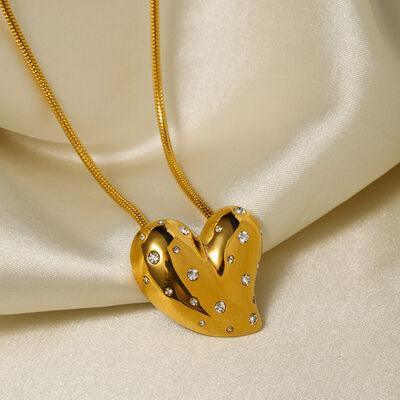 Inlaid Zircon Heart Stainless Steel Necklace - 808Lush