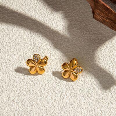 Inlaid Zircon Stainless Steel Flower Earrings - 808Lush