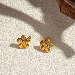 Inlaid Zircon Stainless Steel Flower Earrings - 808Lush