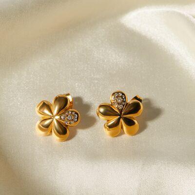 Inlaid Zircon Stainless Steel Flower Earrings - 808Lush