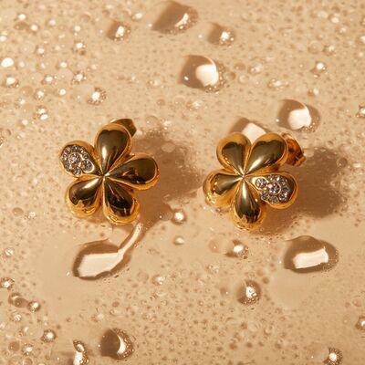 Inlaid Zircon Stainless Steel Flower Earrings - 808Lush