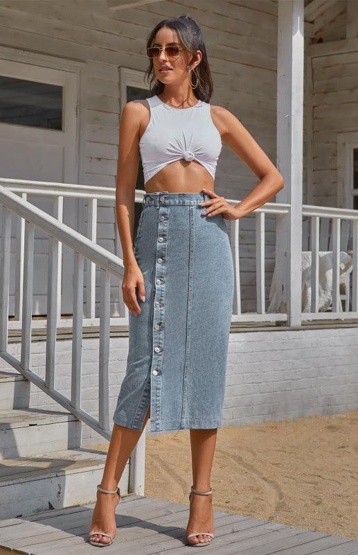 Irregular Split Denim High Waist Skirt - 808Lush