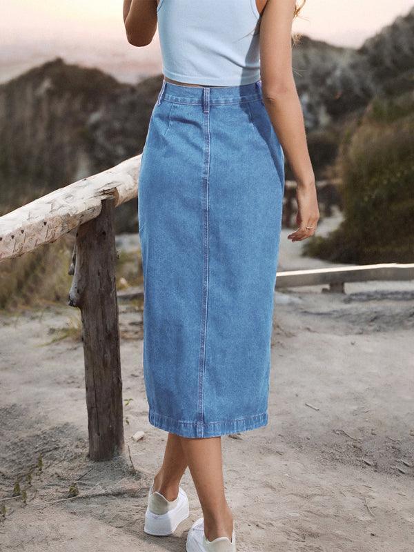 Irregular Split Denim High Waist Skirt - 808Lush