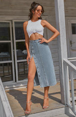 Irregular Split Denim High Waist Skirt - 808Lush