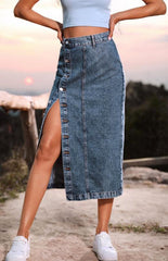 Irregular Split Denim High Waist Skirt - 808Lush