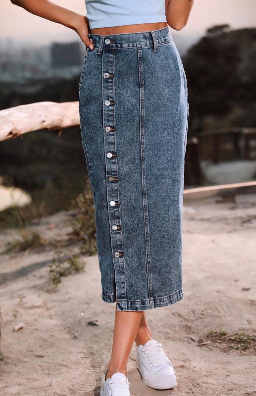 Irregular Split Denim High Waist Skirt - 808Lush