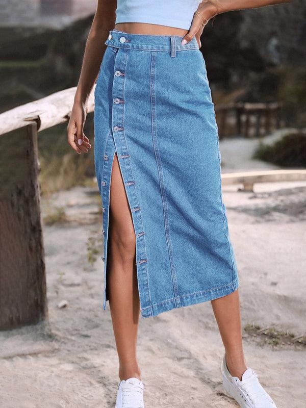 Irregular Split Denim High Waist Skirt - 808Lush