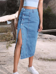 Irregular Split Denim High Waist Skirt - 808Lush