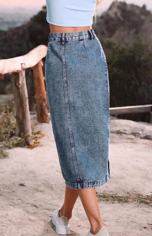 Irregular Split Denim High Waist Skirt - 808Lush