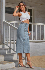 Irregular Split Denim High Waist Skirt - 808Lush