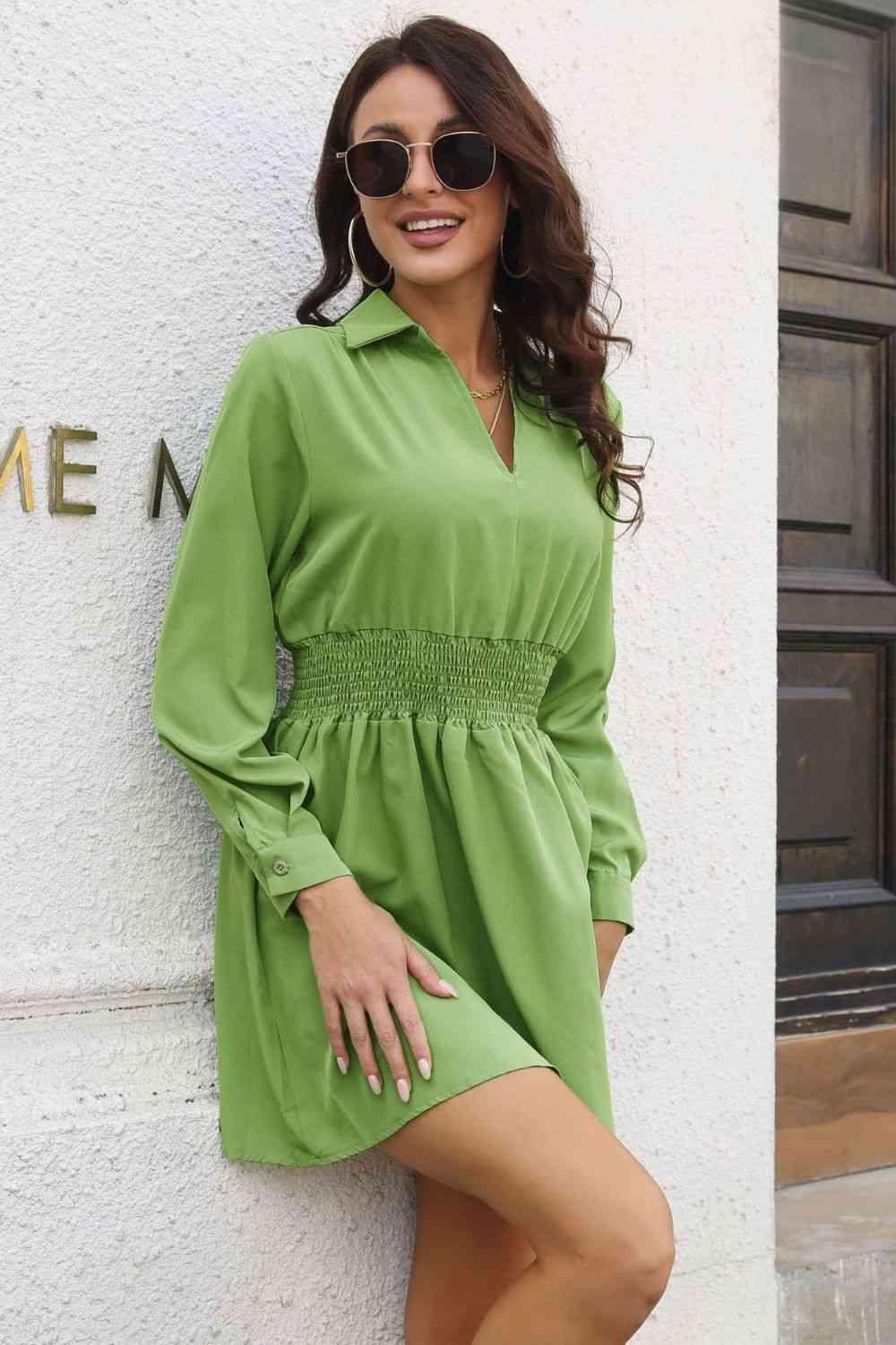 Waist Long Sleeve Mini Dress - 808Lush