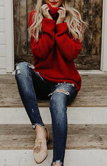 Knit Sweater Woman With Thick Thread, Long Sleeves And High Neck Pullover - 808Lush