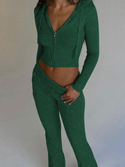 Knitted hooded set women's long sleeved pants two-piece set - 808Lush