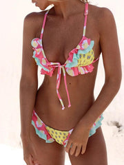 Lace Sexy Two-piece Triangle Bikini Print Swimsuit set - 808Lush