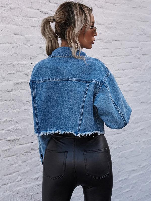 Ladies Fashion Loose Cropped Denim Jacket - 808Lush