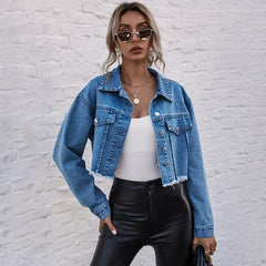 Ladies Fashion Loose Cropped Denim Jacket - 808Lush