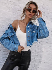 Ladies Fashion Loose Cropped Denim Jacket - 808Lush