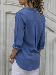 Ladies Long Sleeve Deep V Button Chiffon Shirt - 808Lush