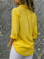 Ladies Long Sleeve Deep V Button Chiffon Shirt - 808Lush