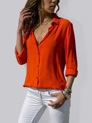 Ladies Long Sleeve Deep V Button Chiffon Shirt - 808Lush