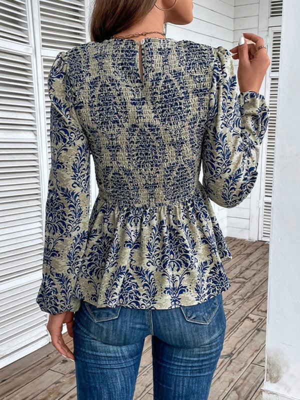 Ladies Round Neck Elegant Slim Long Sleeve Print - 808Lush