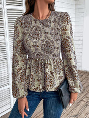 Ladies Round Neck Elegant Slim Long Sleeve Print - 808Lush