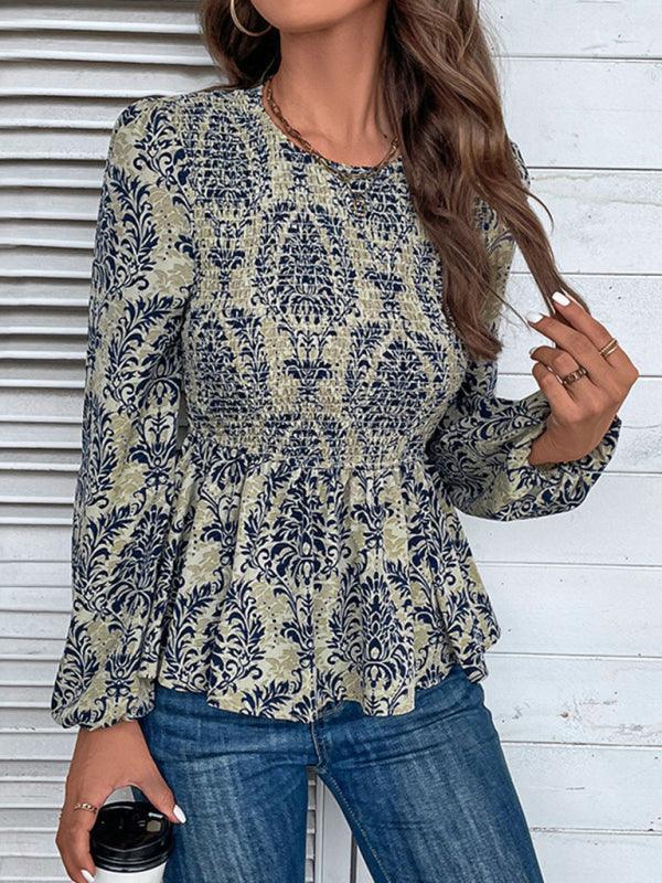 Ladies Round Neck Elegant Slim Long Sleeve Print - 808Lush