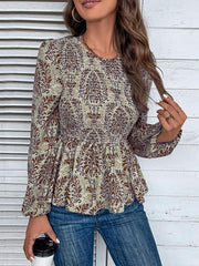 Ladies Round Neck Elegant Slim Long Sleeve Print - 808Lush