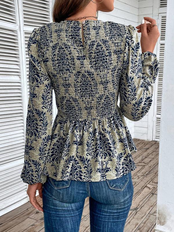 Ladies Round Neck Elegant Slim Long Sleeve Print - 808Lush