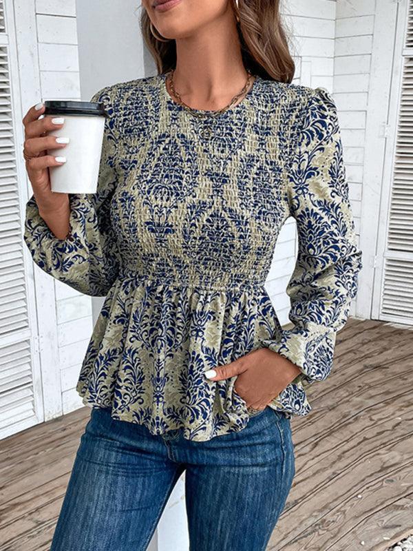 Ladies Round Neck Elegant Slim Long Sleeve Print - 808Lush