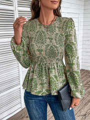 Ladies Round Neck Elegant Slim Long Sleeve Print - 808Lush