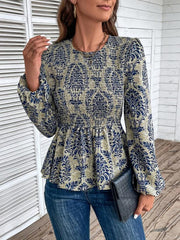 Ladies Round Neck Elegant Slim Long Sleeve Print - 808Lush