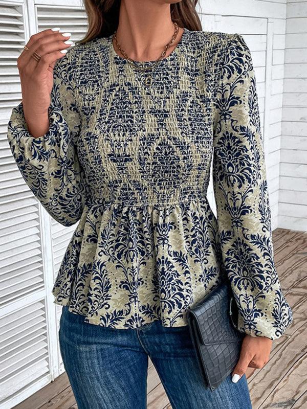 Ladies Round Neck Elegant Slim Long Sleeve Print - 808Lush