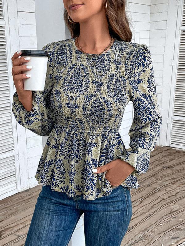 Ladies Round Neck Elegant Slim Long Sleeve Print - 808Lush