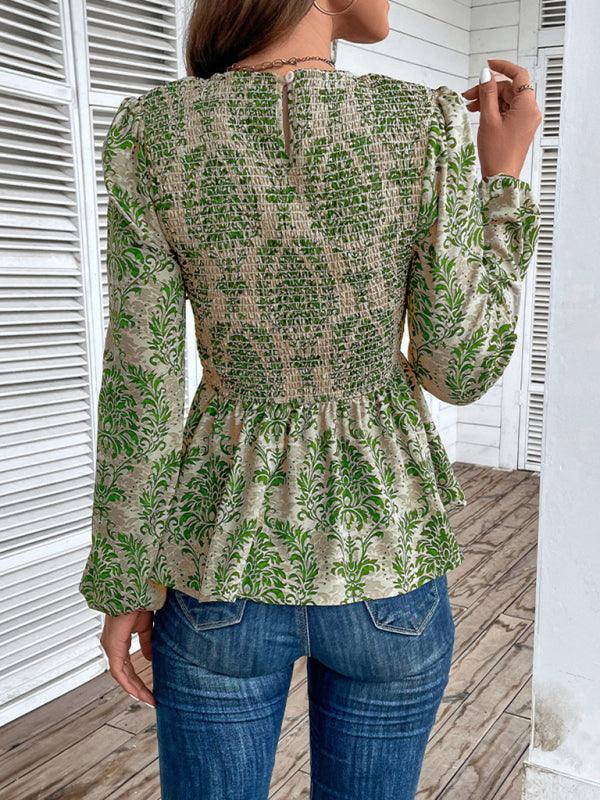 Ladies Round Neck Elegant Slim Long Sleeve Print - 808Lush