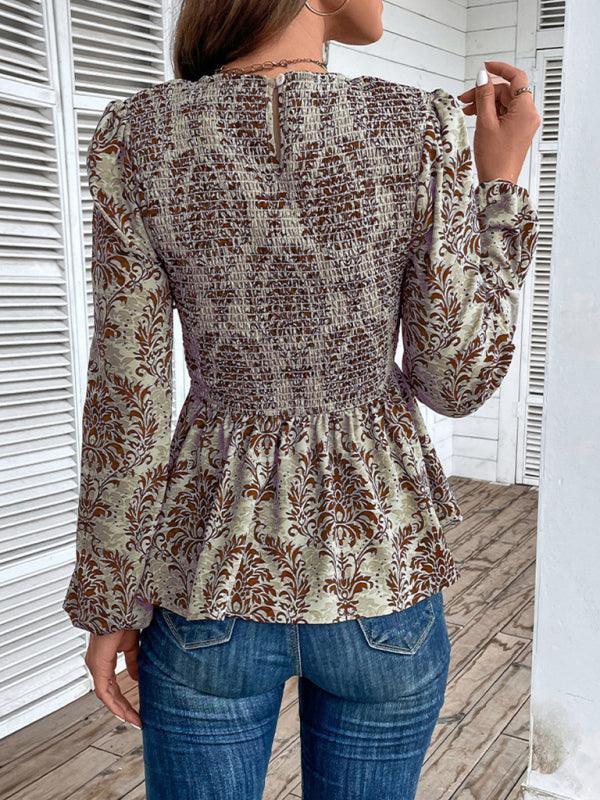 Ladies Round Neck Elegant Slim Long Sleeve Print - 808Lush