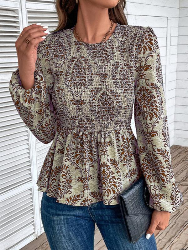 Ladies Round Neck Elegant Slim Long Sleeve Print - 808Lush