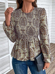 Ladies Round Neck Elegant Slim Long Sleeve Print - 808Lush