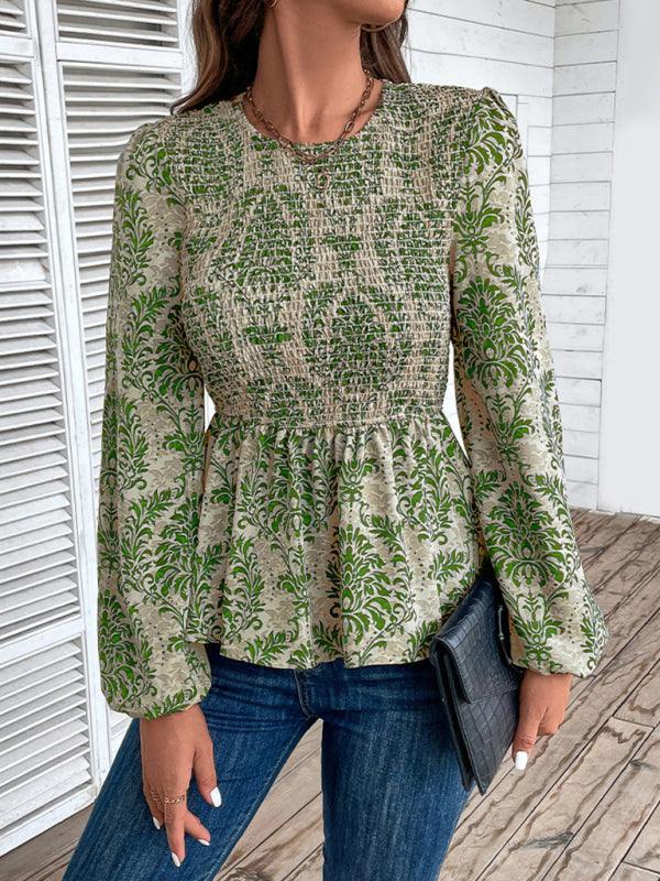 Ladies Round Neck Elegant Slim Long Sleeve Print - 808Lush