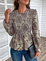 Ladies Round Neck Elegant Slim Long Sleeve Print - 808Lush