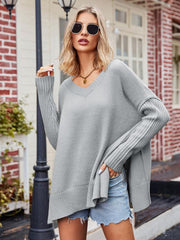 Ladies V Neck Plus Size Fashion Knit Sexy Pullover Sweater - 808Lush