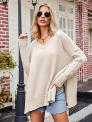 Ladies V Neck Plus Size Fashion Knit Sexy Pullover Sweater - 808Lush